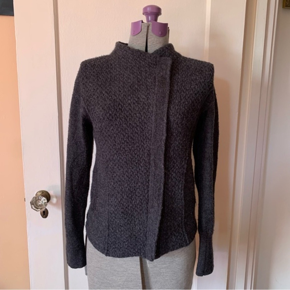 Caslon Womens Gray 100% Wool Asymmetrical Zip Moto Sweater Jacket Small